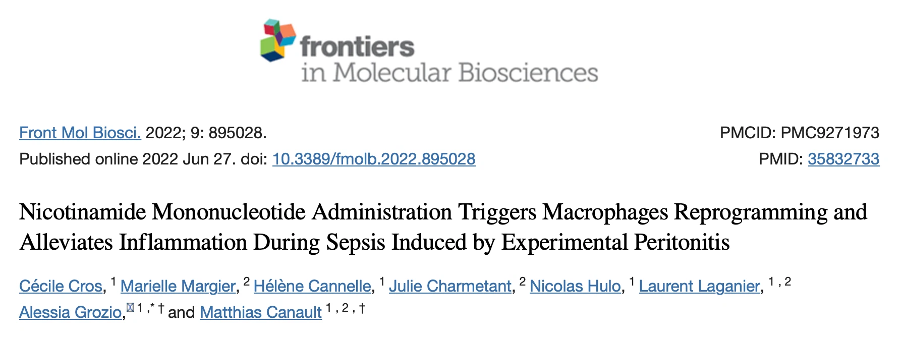 Nicotinamide Mononucleotide Administration Triggers Macrophages Reprogramming andAlleviates Inflammation During Sepsis Induced by Experimental Peritonitis