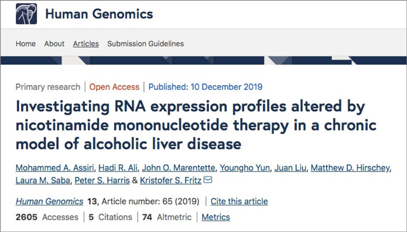 Investigating RNA expression profiles altered by nicotinamide mononucleotide therapy in a chronicmodel of alcoholic liver disease